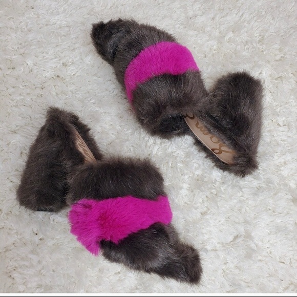 Sam Edelman Yael Faux Fur Pink and Brown Mules Heels Sz 8 - Picture 7 of 8
